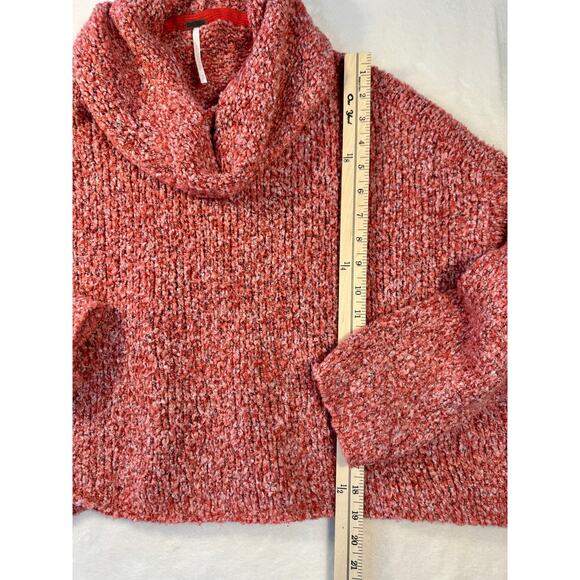 Free People BFF Red White Cowl Neck Sweater Boucle Oversized Pullover Knit S - Picture 6 of 7